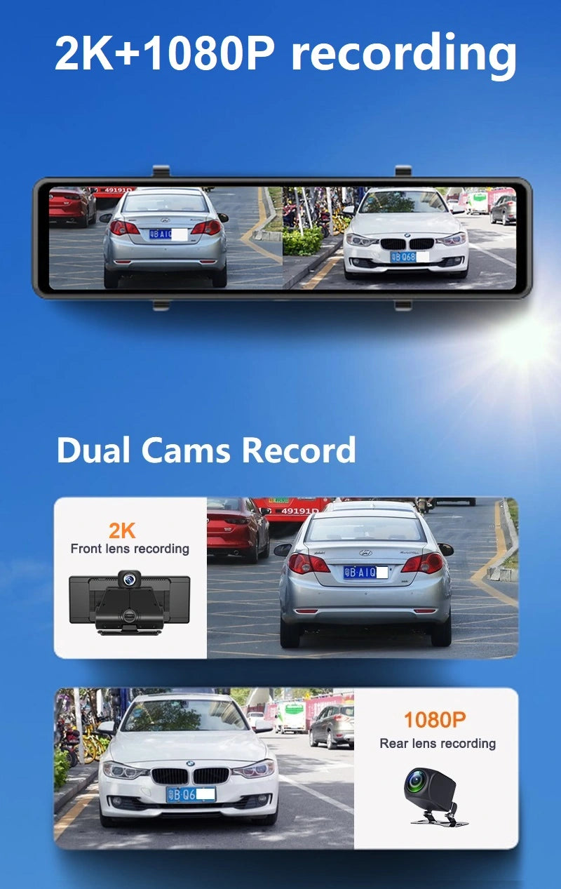 Caméra de rétroviseur FOXDAK CP06 avant 2K arrière 1080P 11,26" Carplay Android Auto