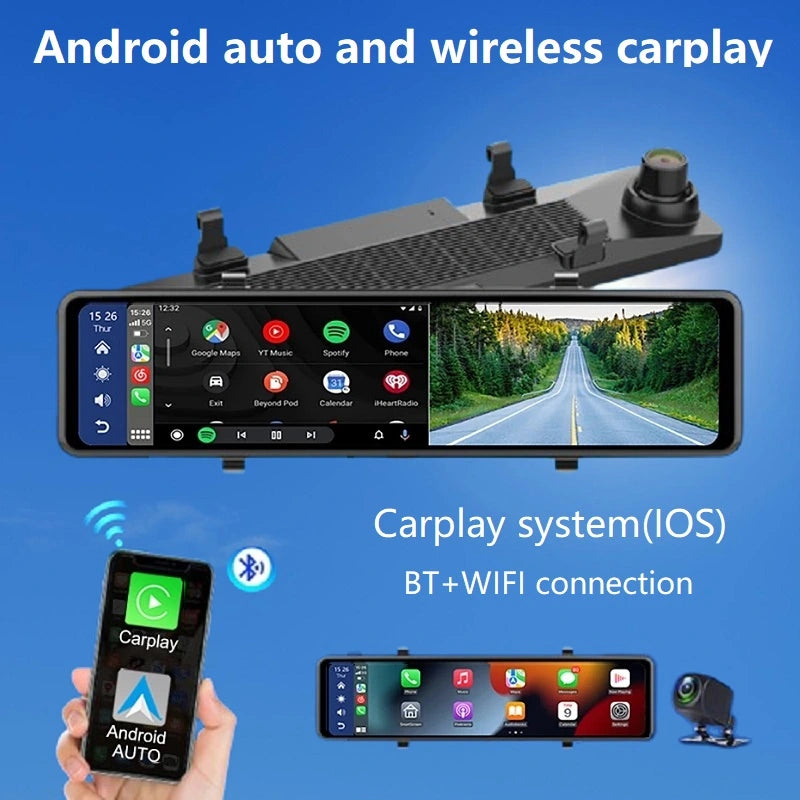 Caméra de rétroviseur FOXDAK CP06 avant 2K arrière 1080P 11,26" Carplay Android Auto