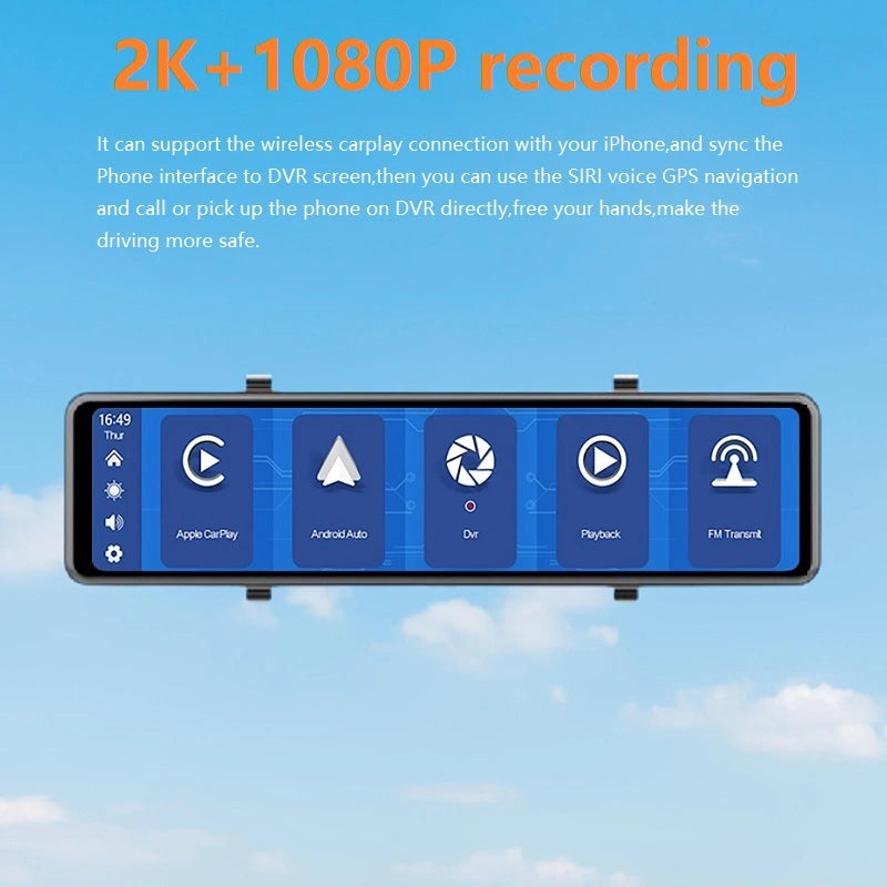 Caméra de rétroviseur FOXDAK CP06 avant 2K arrière 1080P 11,26" Carplay Android Auto