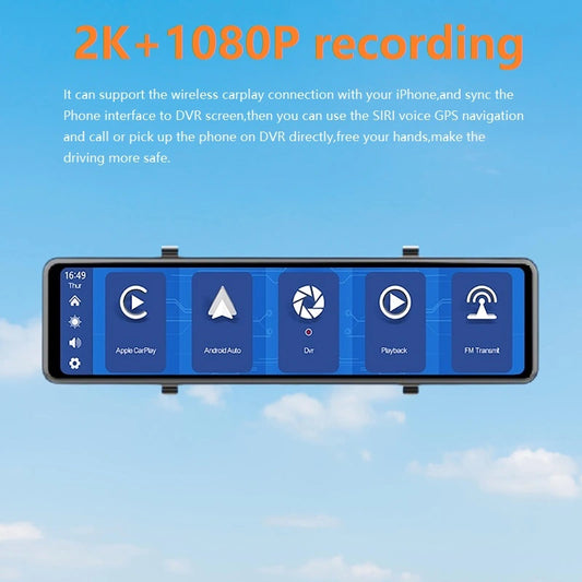 Cámara de espejo retrovisor FOXDAK CP06 delantera 2K trasera 1080P 11,26" Carplay Android Auto