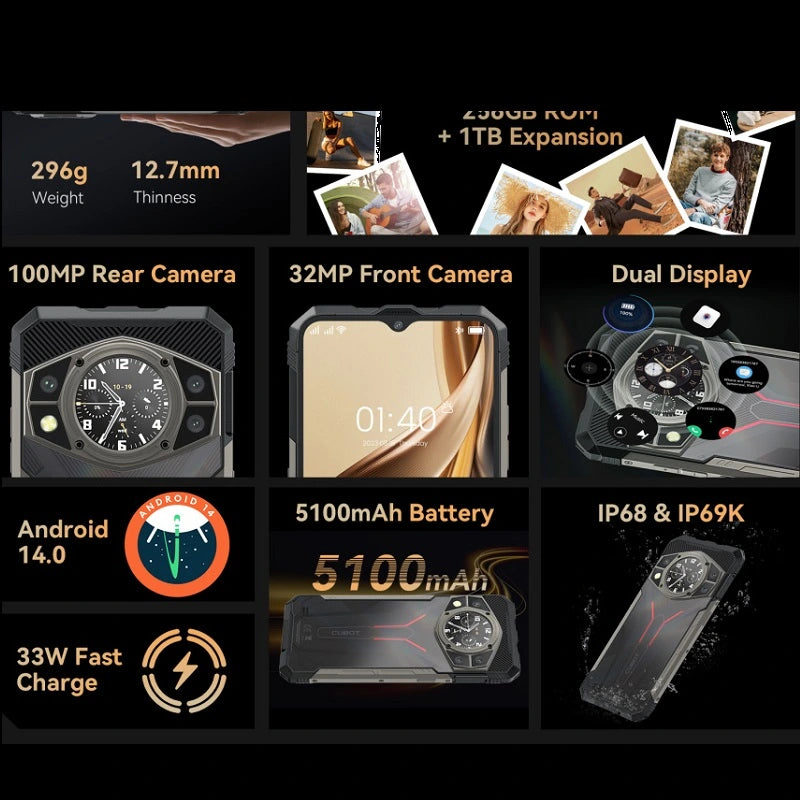 CUBOT KINGKONG AX Smartphone robusto 24 GB RAM (12+12) 256 GB ROM 100 MP 120 Hz NFC