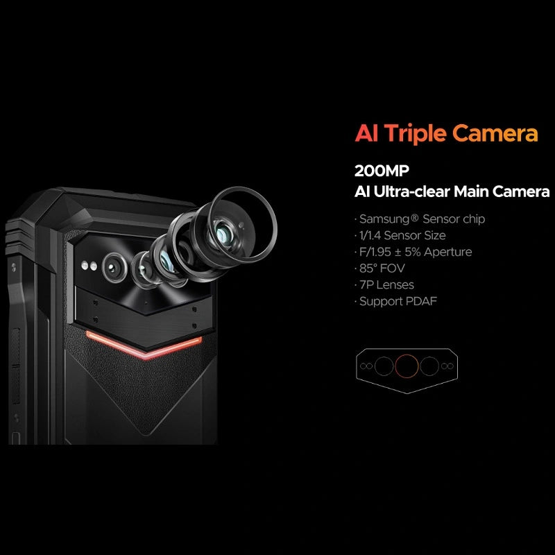 Teléfono inteligente resistente DEEGOO Vmax Plus 5G, 200 MP, 22 000 mAh, 36 GB (16 + 20) + 512 GB