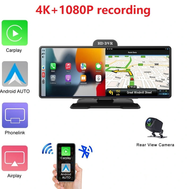 FOXDAK CP27 10.26" Передняя 4K Задняя 1080P Камеры для приборной панели Камера Carplay