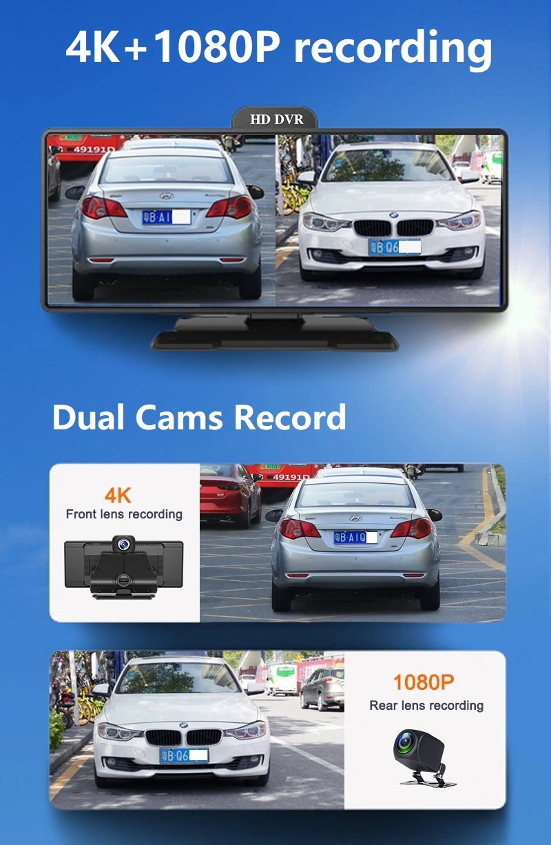 FOXDAK CP27 10.26" Передняя 4K Задняя 1080P Камеры для приборной панели Камера Carplay