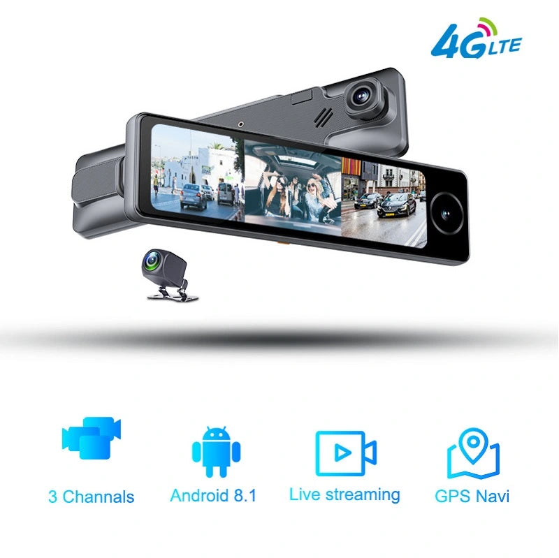 FOXDAK E09 3Chs 1080P 10.8" 4G Автомобильное зеркало заднего вида с камерой GPS