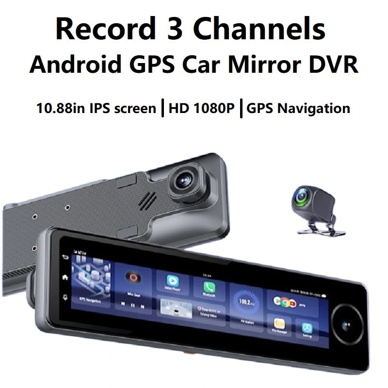 FOXDAK E09 3Chs 1080P 10.8" 4G Автомобильное зеркало заднего вида с камерой GPS