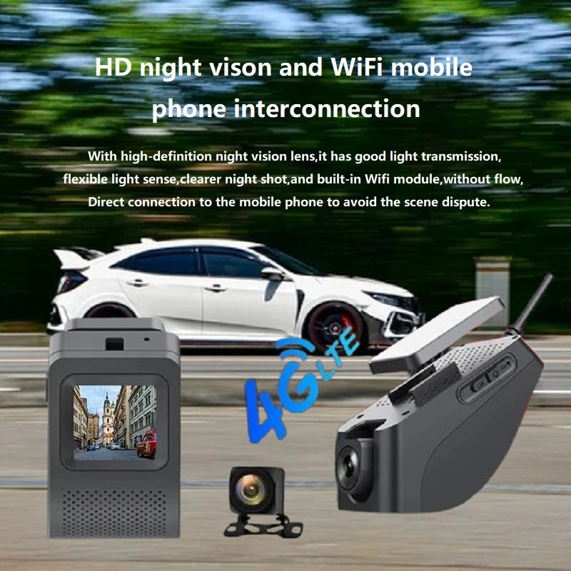 Videocámara para salpicadero FOXDAK K19 de 2" con doble lente, 1080P, 4G, GPS
