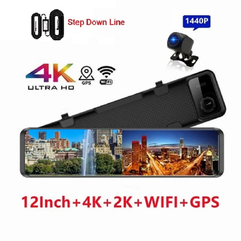 FOXDAK M210 12" Передняя 4K Задняя 2K Автомобильное зеркало заднего вида Камера GPS Wifi
