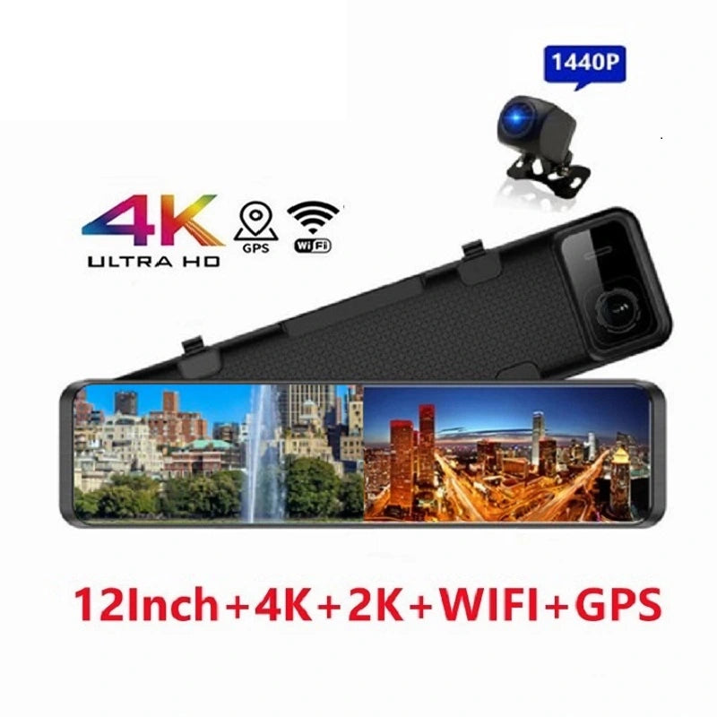 FOXDAK M210 12" Передняя 4K Задняя 2K Автомобильное зеркало заднего вида Камера GPS Wifi