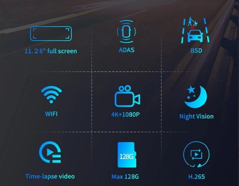 FOXDAK S18 11,26" Передняя 4K Задняя 1080P Зеркало заднего вида Камера GPS BSD