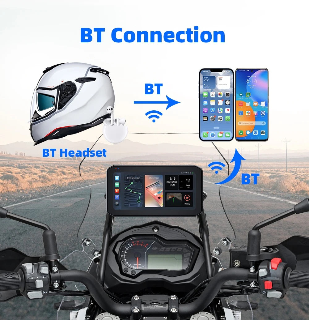 FOXDAK M6 6.25" HD Motorcycle Recorder BT DVR TPMS Android Auto Carplay Player