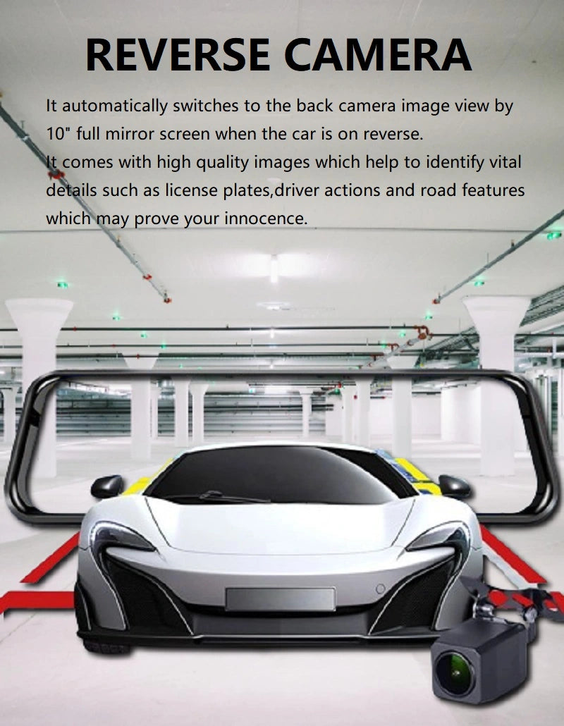 FOXDAK Z55 10" Двойная камера заднего вида с разрешением 1080P GPS ADAS для автомобильного зеркала заднего вида