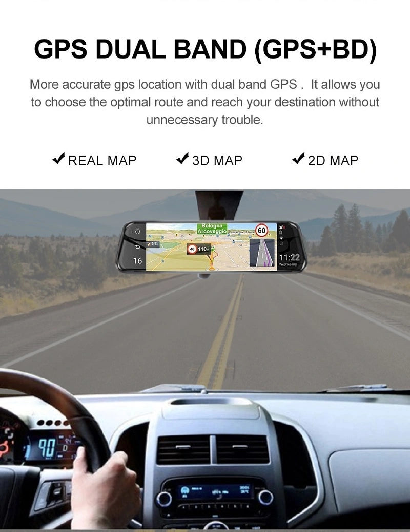 FOXDAK Z55 10" Двойная камера заднего вида с разрешением 1080P GPS ADAS для автомобильного зеркала заднего вида