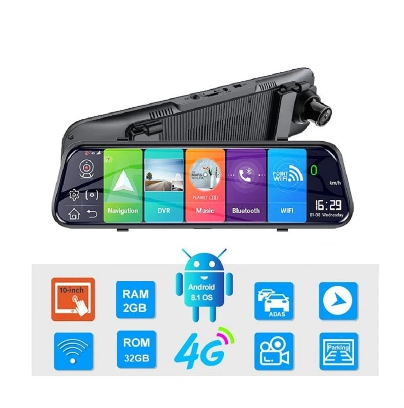 FOXDAK Z55 10" Двойная камера заднего вида с разрешением 1080P GPS ADAS для автомобильного зеркала заднего вида