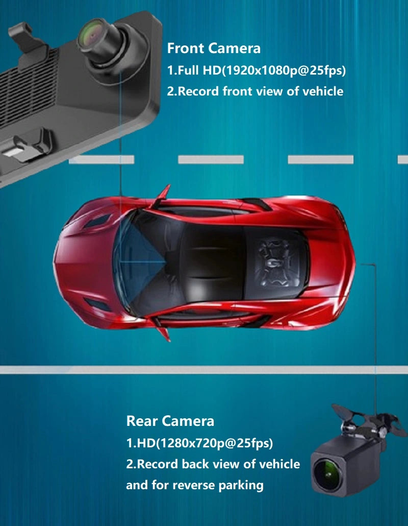 FOXDAK Z70 32G ROM 12" Двойная 1080P 4G Зеркало заднего вида Камера GPS