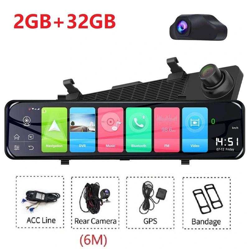 FOXDAK Z70 32G ROM 12" Двойная 1080P 4G Зеркало заднего вида Камера GPS