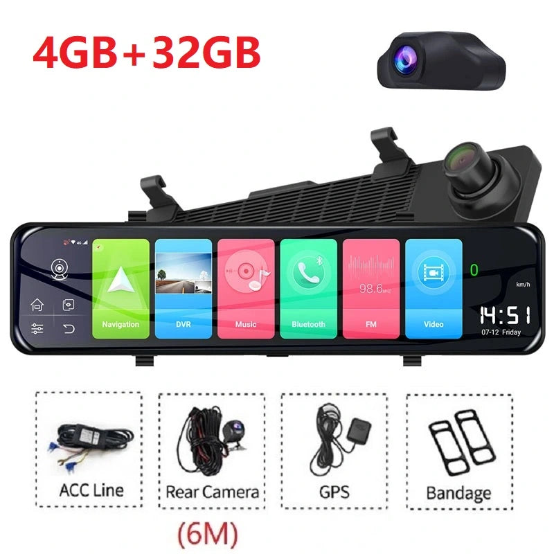 FOXDAK Z70 32G ROM 12" Двойная 1080P 4G Зеркало заднего вида Камера GPS