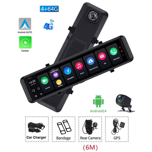 FOXDAK V8 64G ROM 12" 1080P 4G Rear View Mirror Cam GPS FM