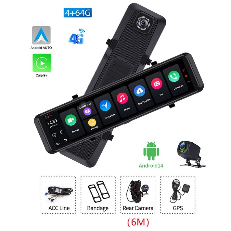 FOXDAK V8 64G ROM 12" 1080P 4G Rear View Mirror Cam GPS FM