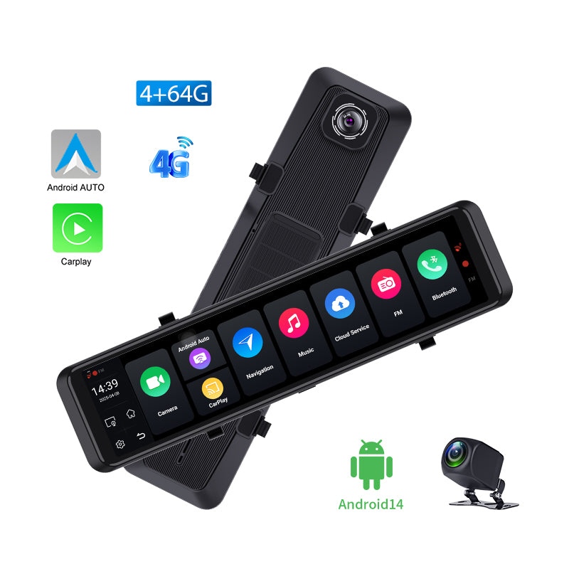 FOXDAK V8 64G ROM 12" 1080P 4G Rear View Mirror Cam GPS FM
