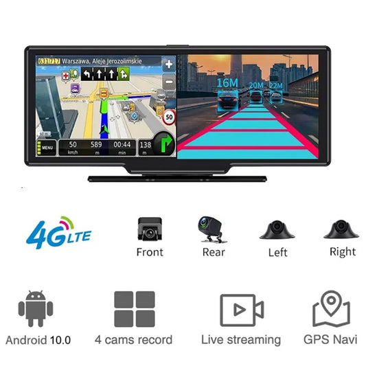 FOXDAK T99 10.26In 4Chs 4G Dashboard Cams Camera for Car GPS SOS DMS
