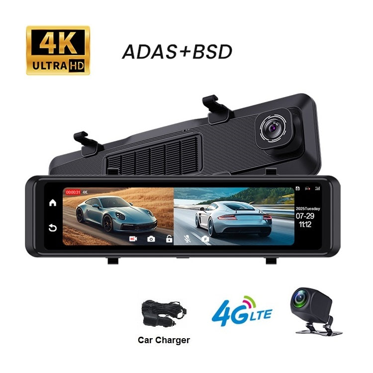 FOXDAK V7 11.26" 4k+1K(2196P+1080P) 4G Mirror Rearview Camera Wifi GPS ADAS BSD