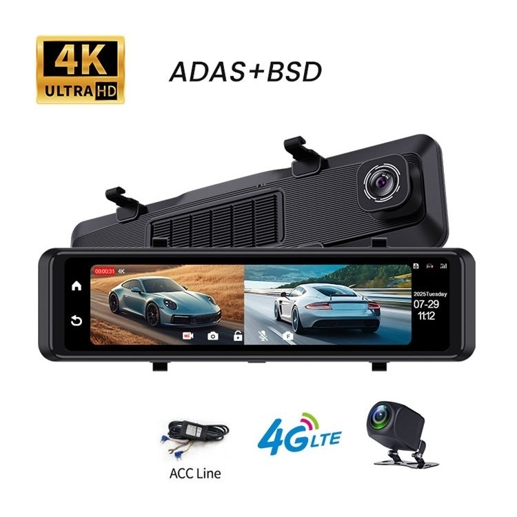 FOXDAK V7 11.26" 4k+1K(2196P+1080P) 4G Mirror Rearview Camera Wifi GPS ADAS BSD
