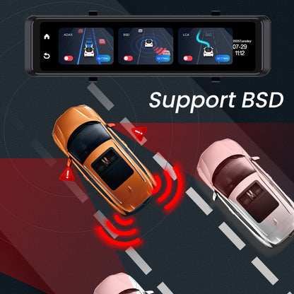 FOXDAK V7 11.26" 4k+1K(2196P+1080P) 4G Mirror Rearview Camera Wifi GPS ADAS BSD
