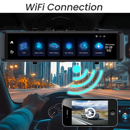 FOXDAK V7 11.26" 4k+1K(2196P+1080P) 4G Mirror Rearview Camera Wifi GPS ADAS BSD