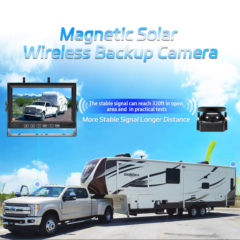 FOXDAK FD04 Magnetic Wireless Solar Backup Camera With 7" Screen for trucks