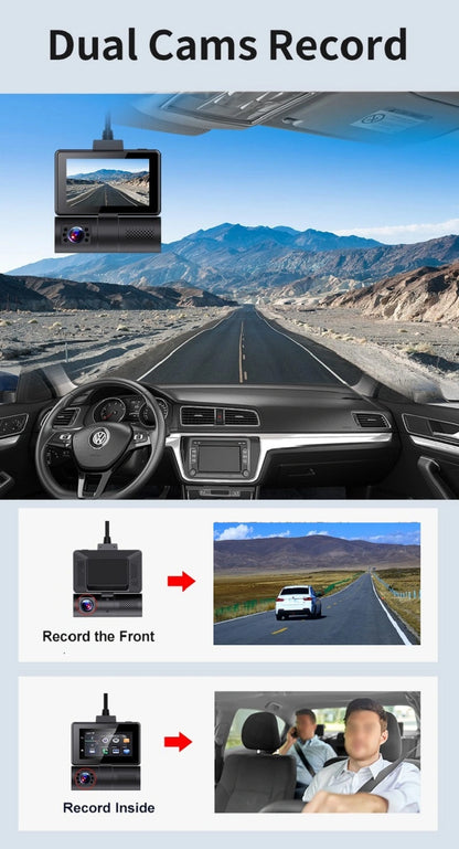 Caméra de tableau de bord FOXDAK G5 3" 32G ROM double objectif 1080P 4G WiFi GPS