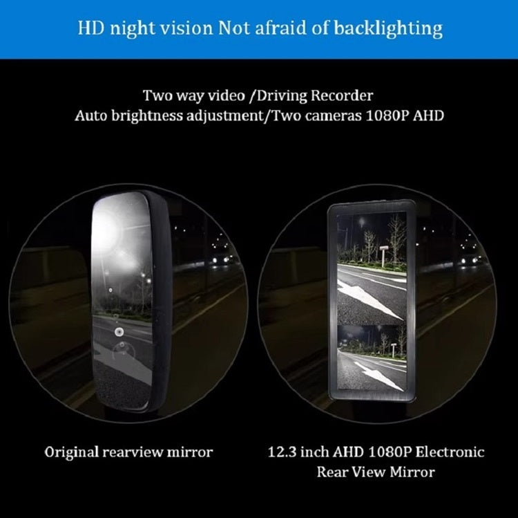 FOXDAK FD20 12.3inch Electronic Rearview Mirror Monitor Truck Bus Side Mirror Blind Spot Monitoring