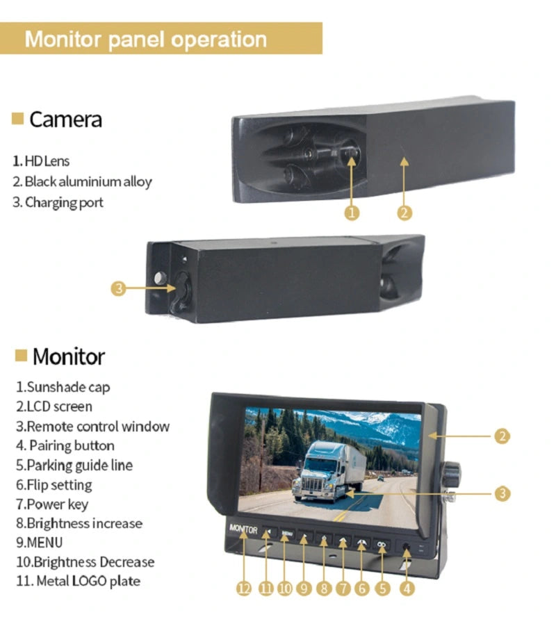 FOXDAK PZ630W 7" Screen 1080P HD Fork Truck Forklift Camera with Battery