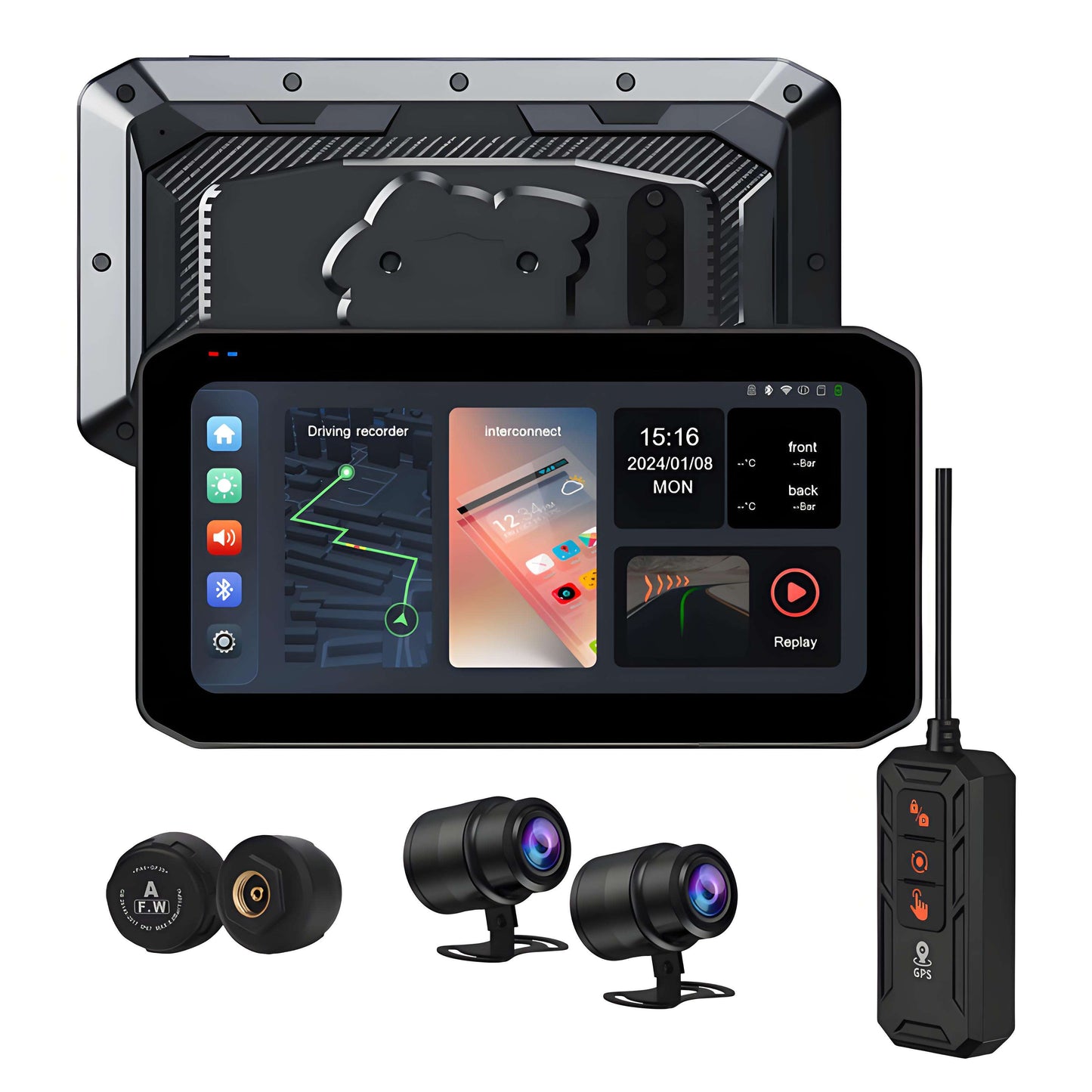 FOXDAK M6 6.25" HD Motorcycle Recorder BT DVR TPMS Android Auto Carplay Player