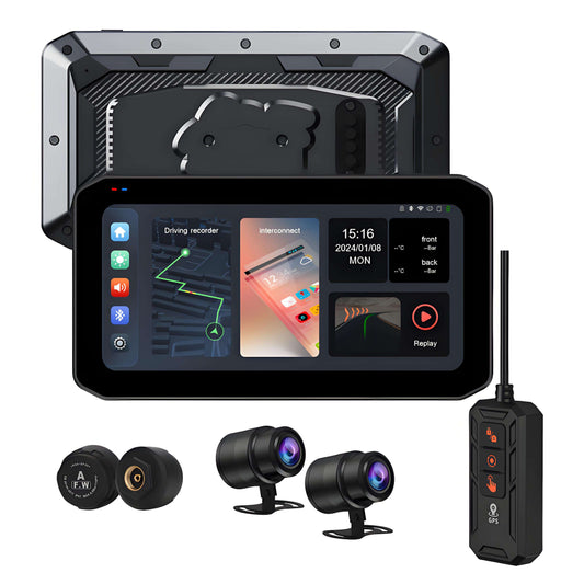 FOXDAK M6 6.25" HD Motorcycle Recorder BT DVR TPMS Android Auto Carplay Player