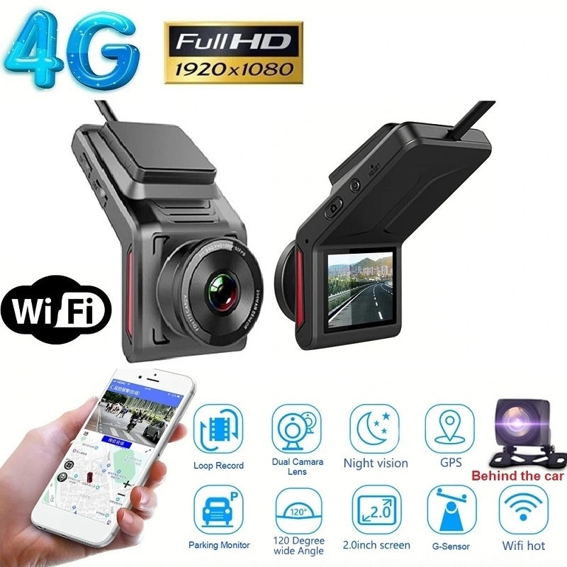 Caméra de tableau de bord FOXDAK K18 2" 1080P 2 objectifs 4G GPS
