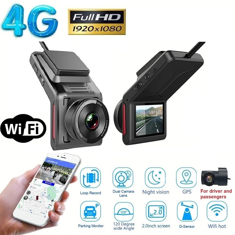 Caméra de tableau de bord FOXDAK K18 2" 1080P 2 objectifs 4G GPS