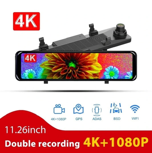 FOXDAK S18 11.26" Front 4K Rear 1080P Rear View Mirror Cam GPS BSD