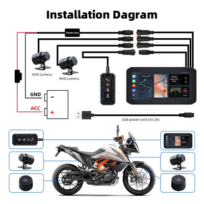 FOXDAK M6 6.25" HD Motorcycle Recorder BT DVR TPMS Android Auto Carplay Player