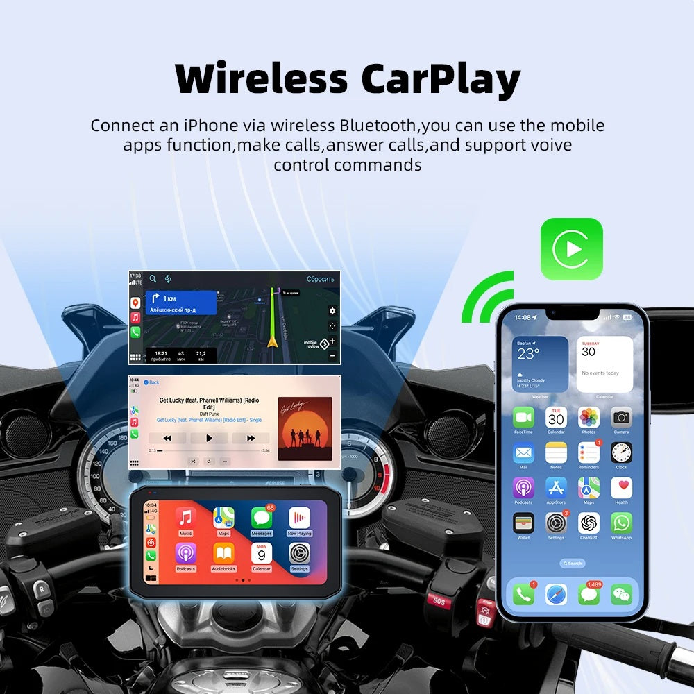 FOXDAK M6 6.25" HD Motorcycle Recorder BT DVR TPMS Android Auto Carplay Player