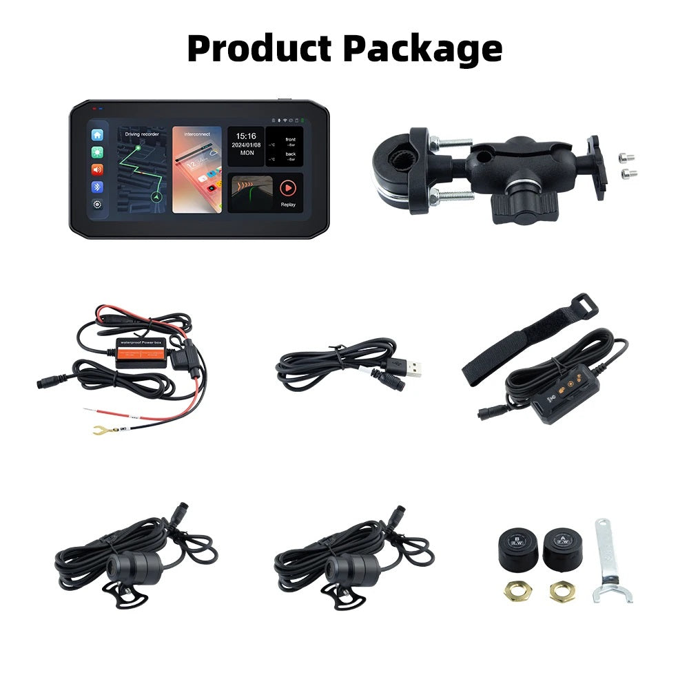 FOXDAK M6 6.25" HD Motorcycle Recorder BT DVR TPMS Android Auto Carplay Player
