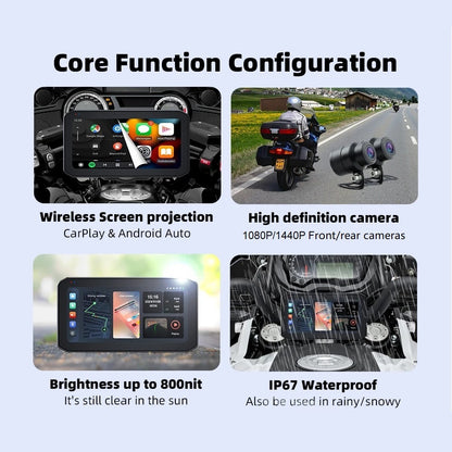 FOXDAK M6 6.25" HD Motorcycle Recorder BT DVR TPMS Android Auto Carplay Player