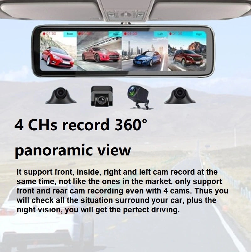 FOXDAK T88 4Chs 11.26" 4G Car Dashboard Cams Camera FM SOS ADAS