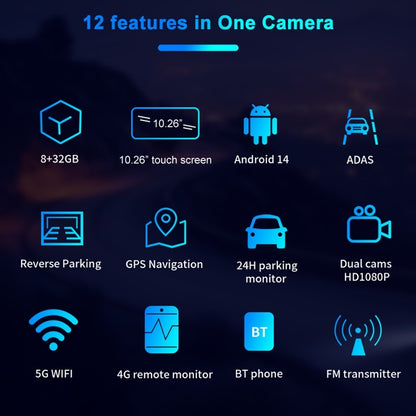 FOXDAK V9311 10.26" Dual 1080P 8+32G 4G Car Dashboard Camera Cams